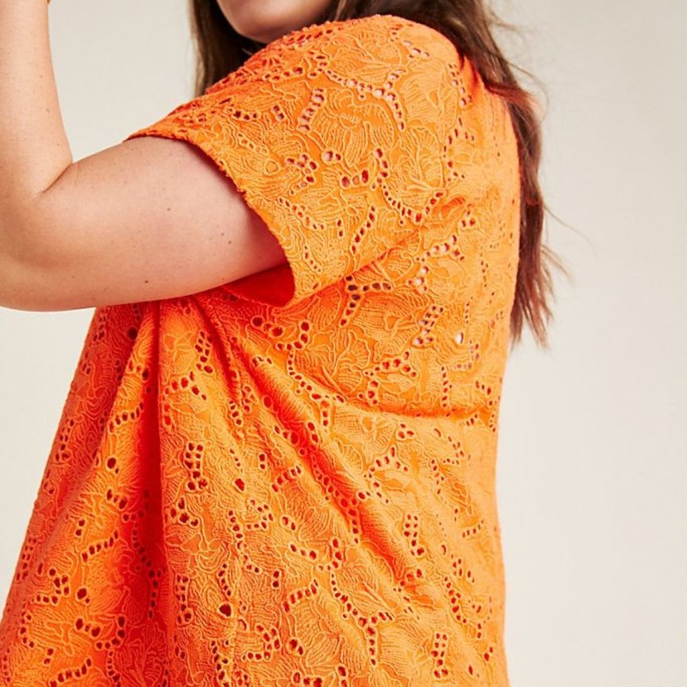Anthropologie Maeve Orange Eyelet Short-Sleeve Blouse - Picture 3 of 5